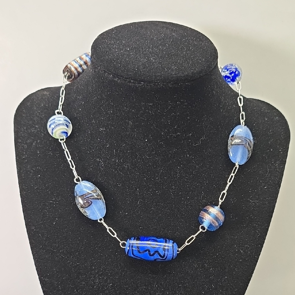 Artisan Blue Glass Bead Necklace